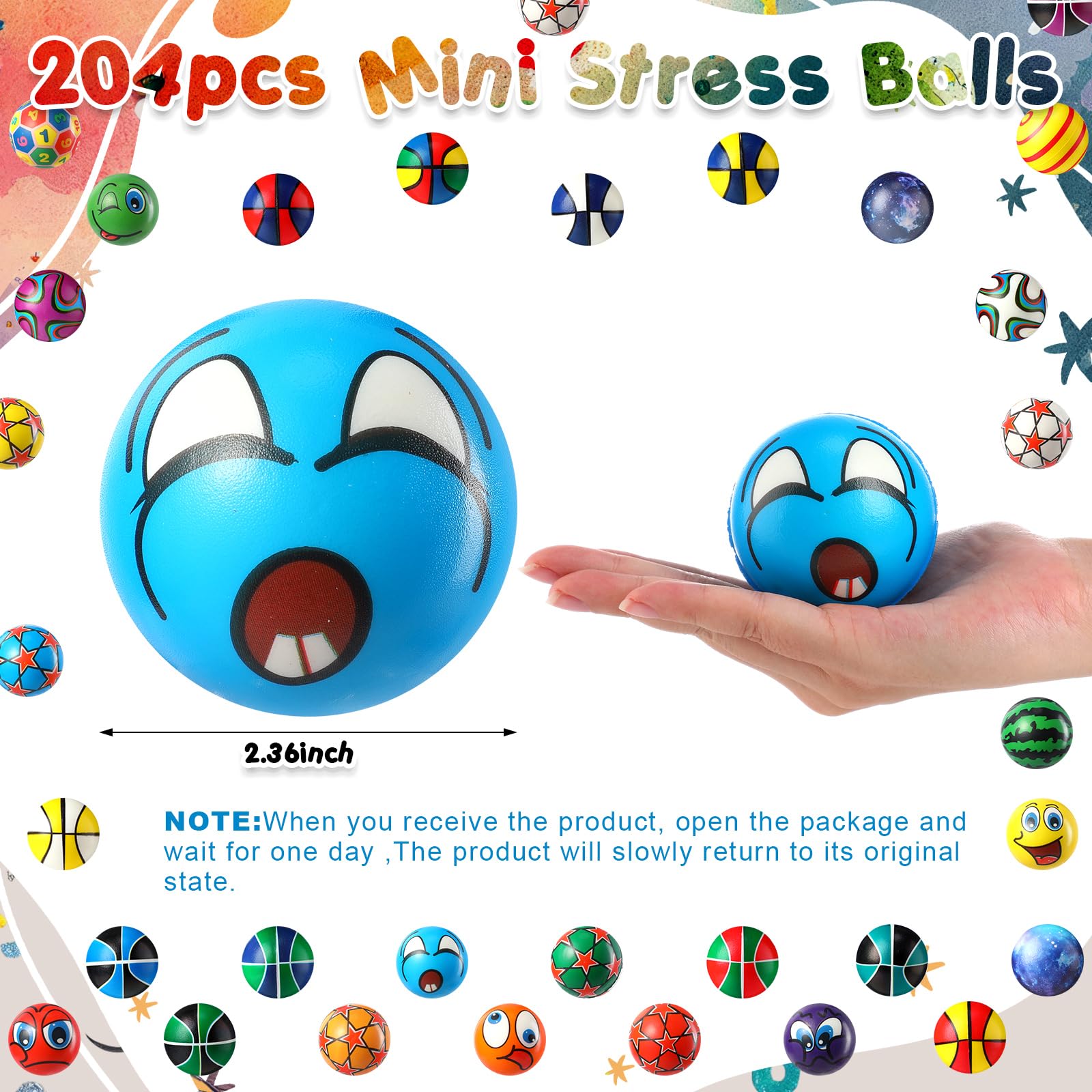 Shappy 204 Pcs Mini Foam Stress Relief Balls Bulk Pack | Squeeze, Finger Exercise, Party Favors