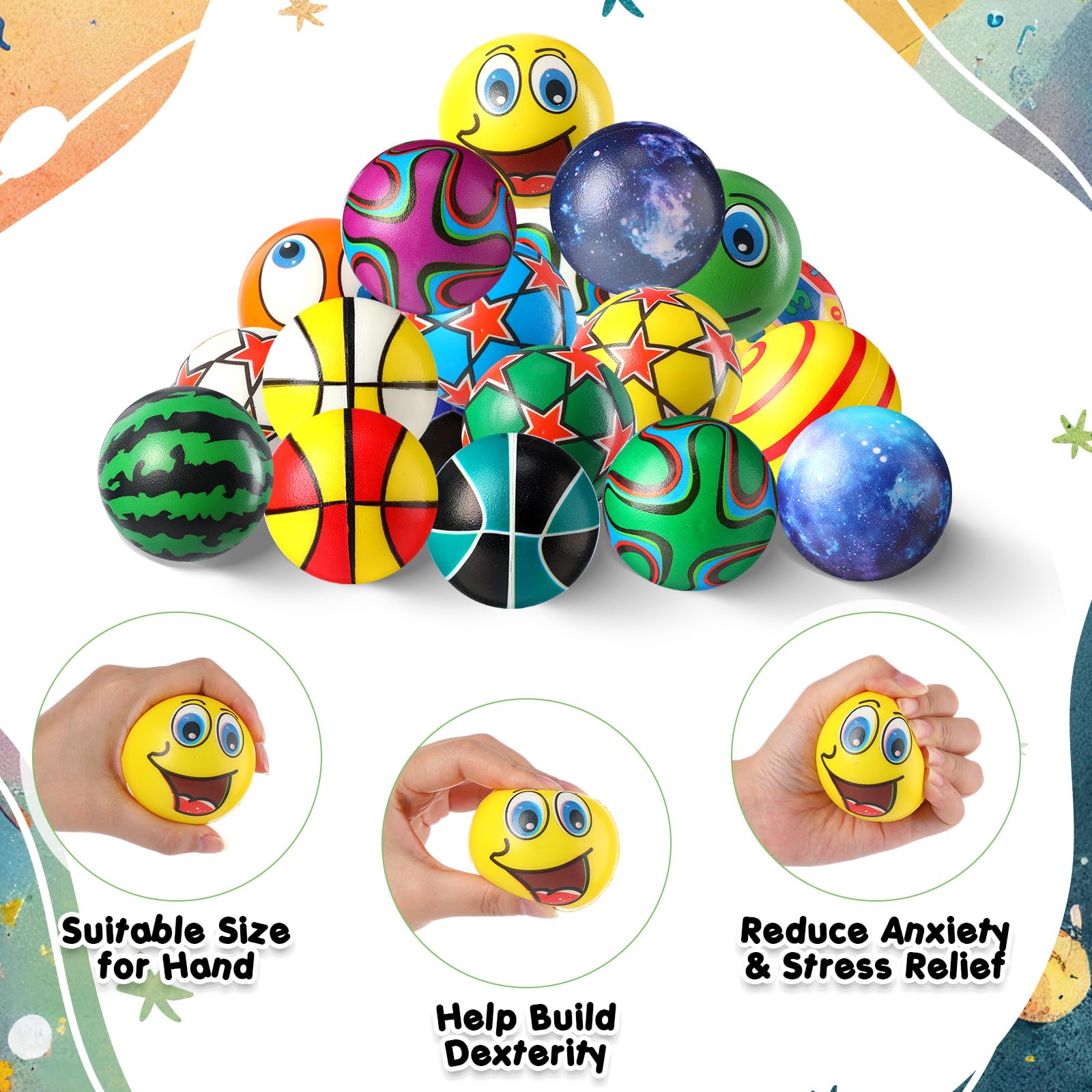 Shappy 204 Pcs Mini Foam Stress Relief Balls Bulk Pack | Squeeze, Finger Exercise, Party Favors