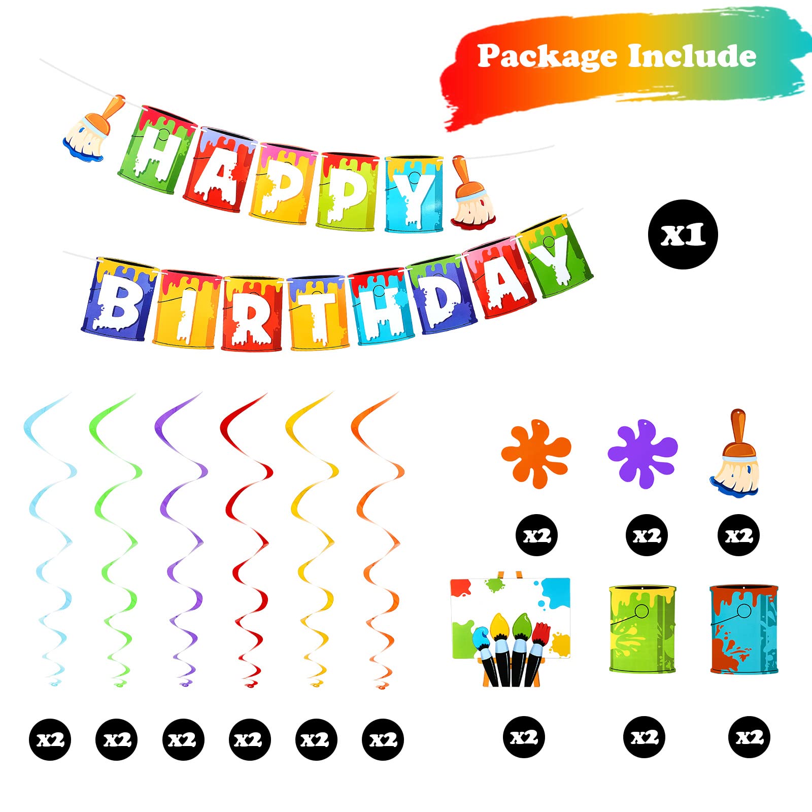 Shappy 25-Piece Art Painting Party Decorations – Birthday Banner, Cards & Hanging Swirls