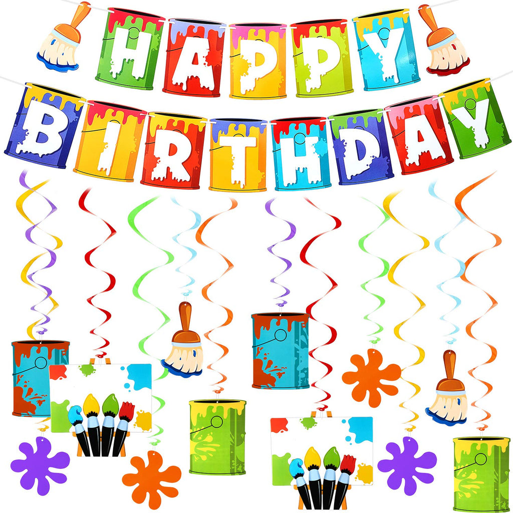 Shappy 25-Piece Art Painting Party Decorations – Birthday Banner, Cards & Hanging Swirls