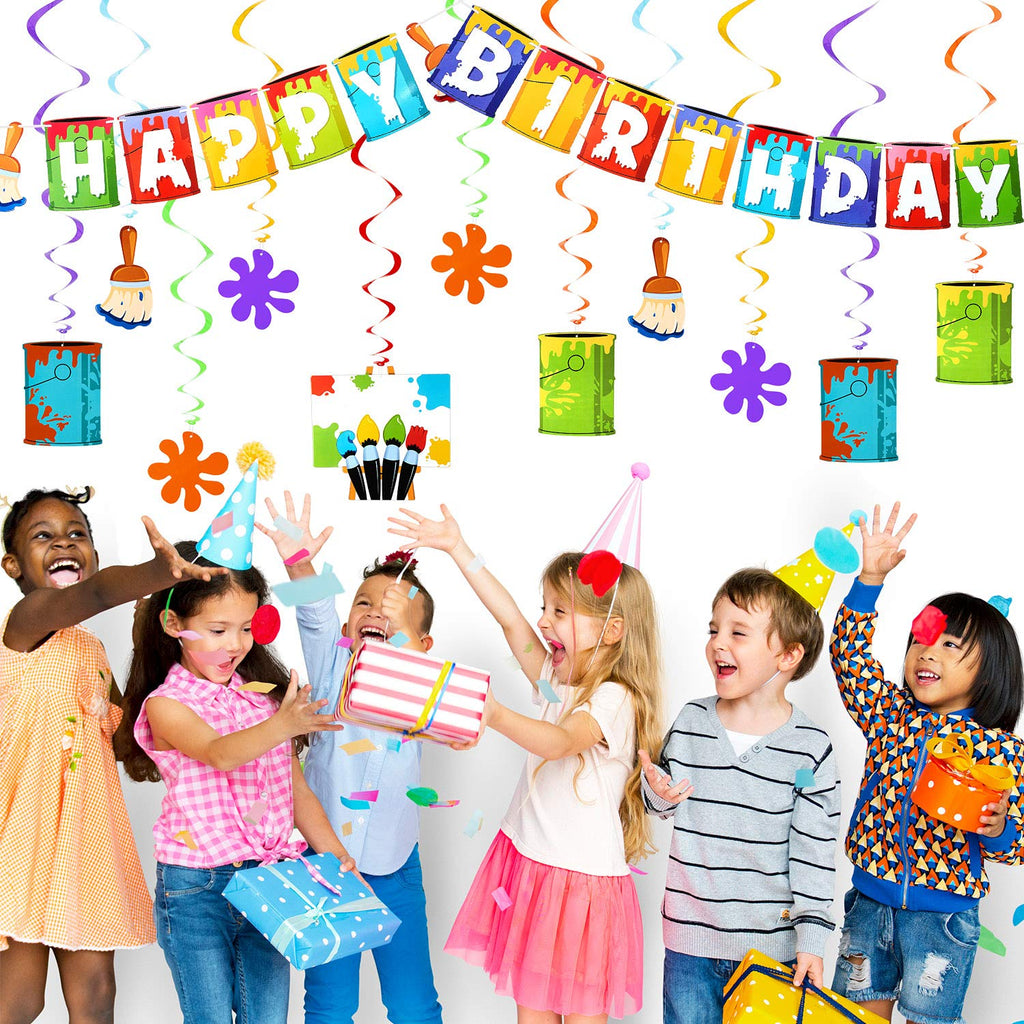 Shappy 25-Piece Art Painting Party Decorations – Birthday Banner, Cards & Hanging Swirls