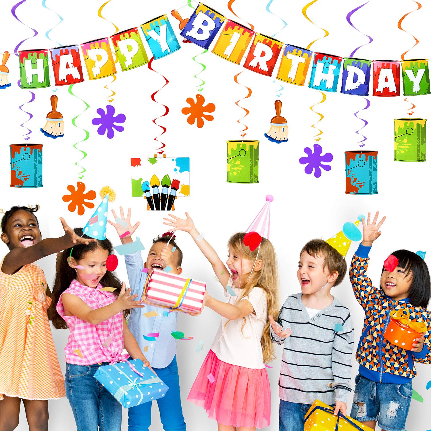 Shappy 25-Piece Art Painting Party Decorations – Birthday Banner, Cards & Hanging Swirls