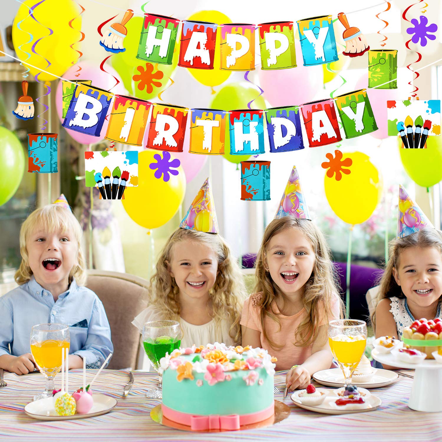 Shappy 25-Piece Art Painting Party Decorations – Birthday Banner, Cards & Hanging Swirls