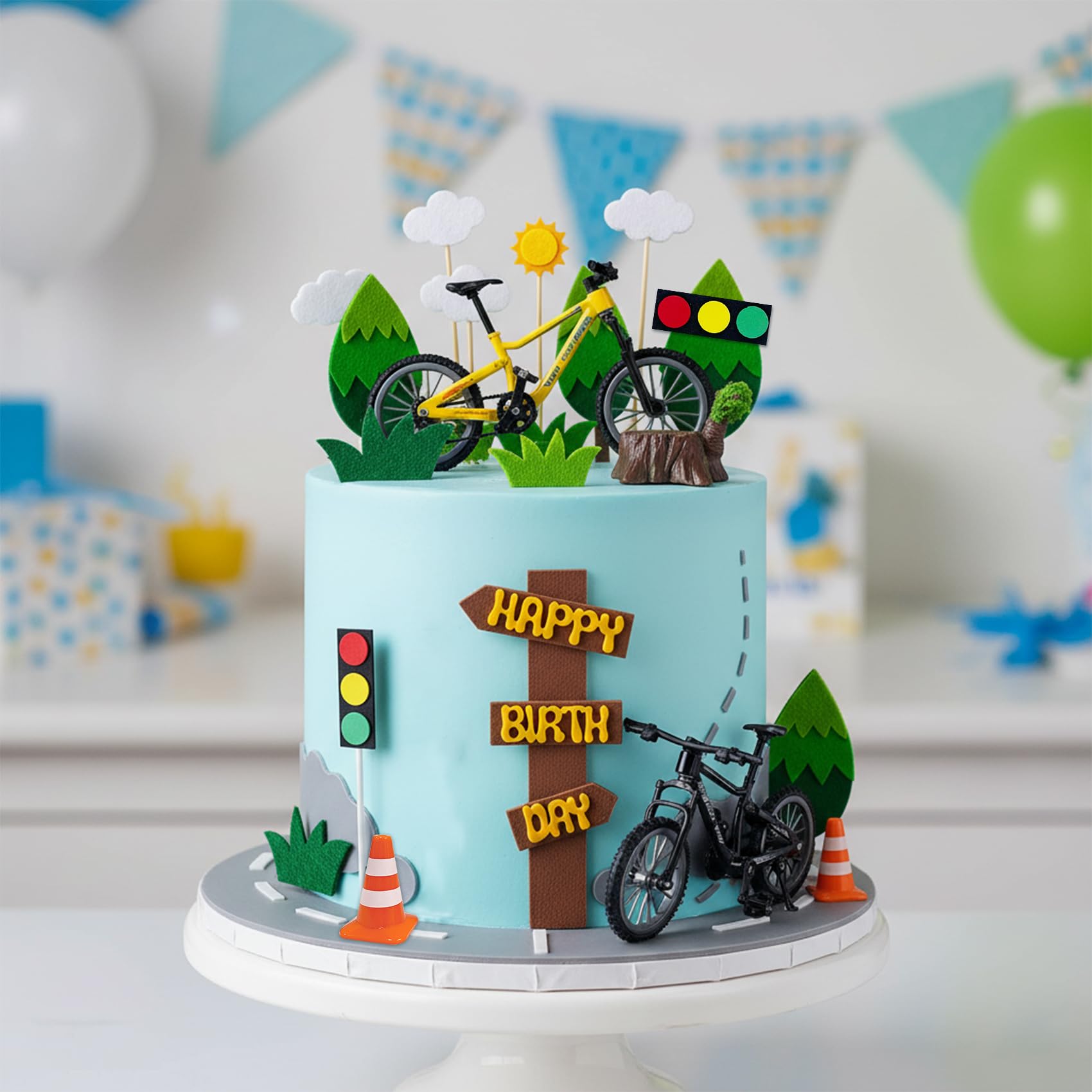 SHE SAID OKURRR 17Pcs Bicycle Cake Toppers – Bike Themed Birthday Party Decorations