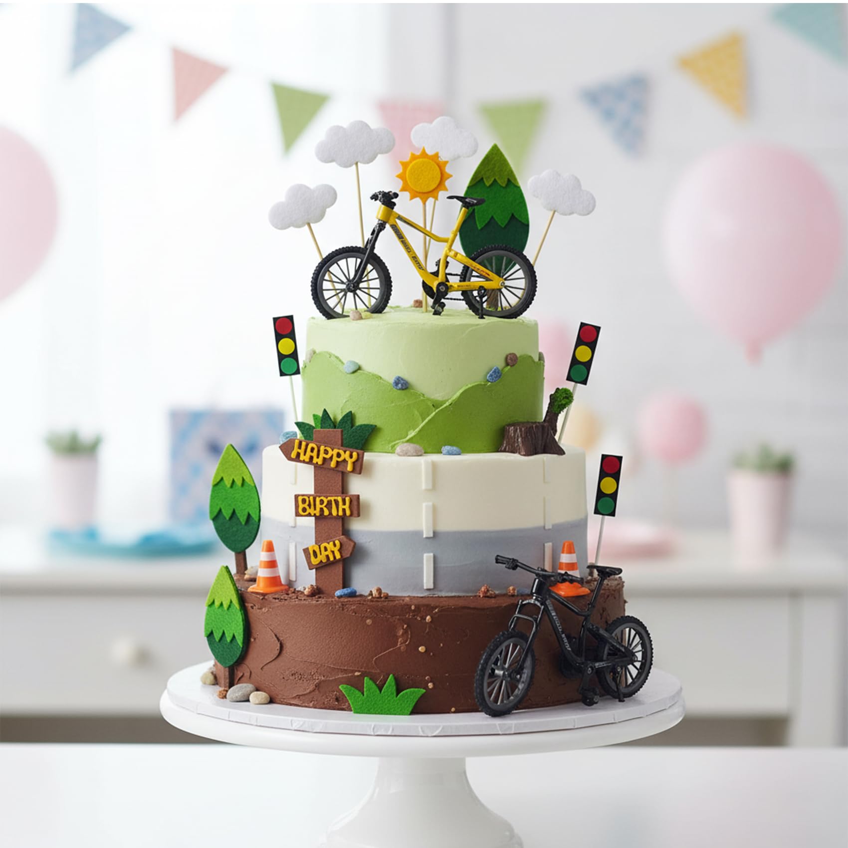SHE SAID OKURRR 17Pcs Bicycle Cake Toppers – Bike Themed Birthday Party Decorations