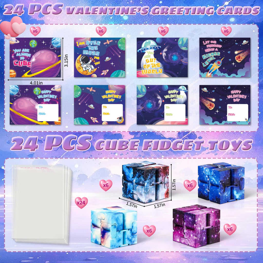 Shemira 24-Pack Valentine Cards for Kids with Fidget Cube Toys | Classroom Exchange & Party Favors Bulk