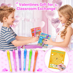 Shemira 24-Pack Valentines Day Cards for Kids with Invisible Ink Pens – Detective Theme Classroom Exchange & Party Favors