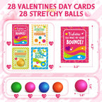 Shemira 28-Pack Valentines Cards with Stretchy Ball Set for Kids | Classroom Exchange & Party Favors