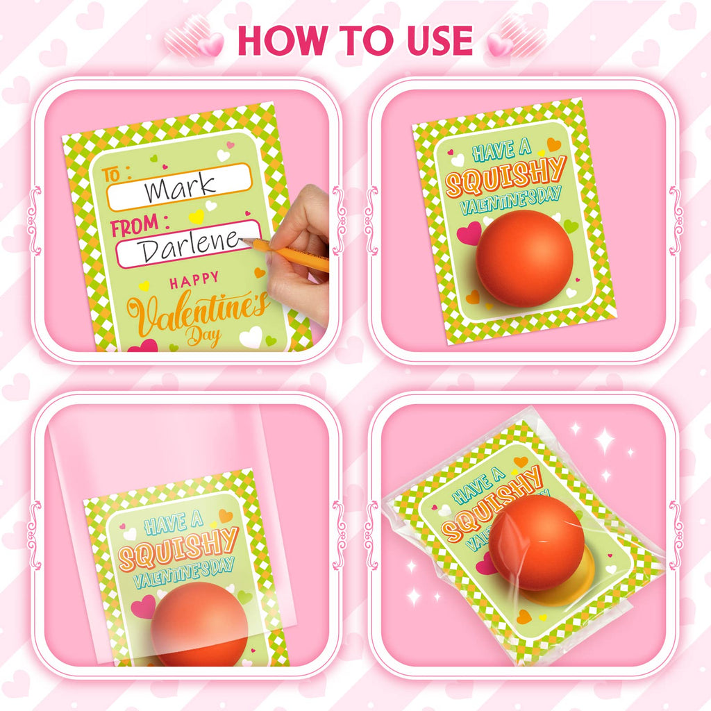Shemira 28-Pack Valentines Cards with Stretchy Ball Set for Kids | Classroom Exchange & Party Favors