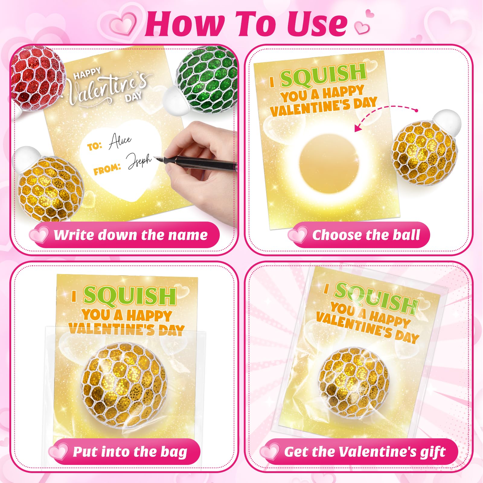 Shemira Valentines Cards & 24 Stretch Squeeze Balls – Classroom Party Favors for Kids