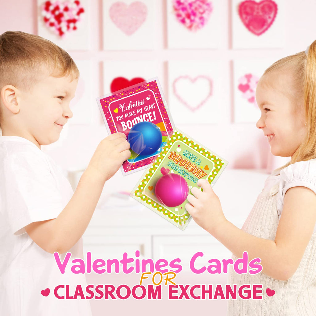 Shemira 28-Pack Valentines Cards with Stretchy Ball Set for Kids | Classroom Exchange & Party Favors