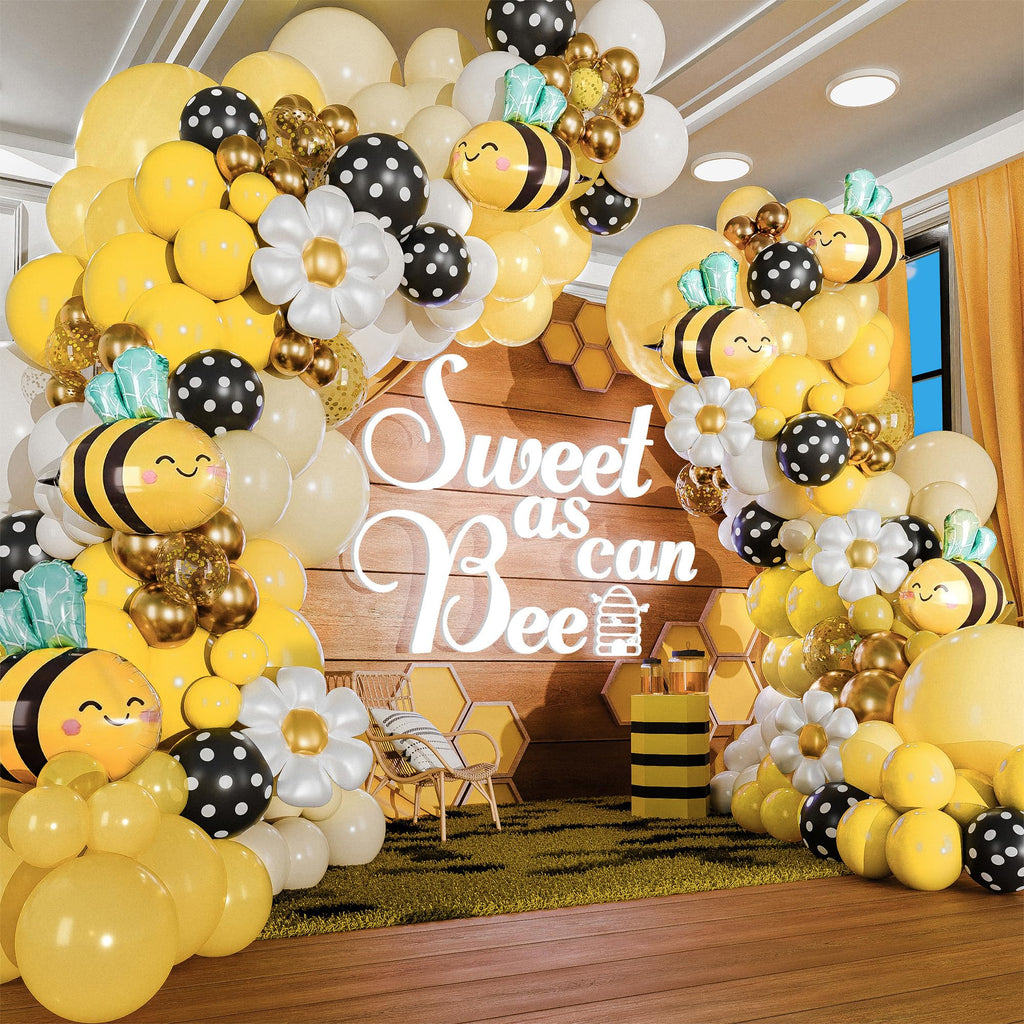 SHERYL DECOR All-in-1 Bee Balloons Garland Kit & Arch – Black, Yellow & White