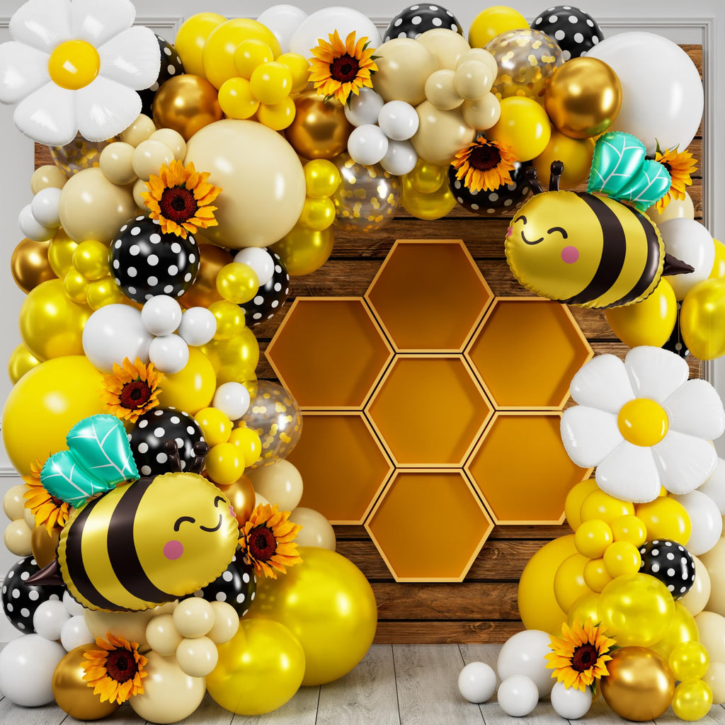 SHERYL DECOR All-in-1 Bee Balloons Garland Kit & Arch – Black, Yellow & White