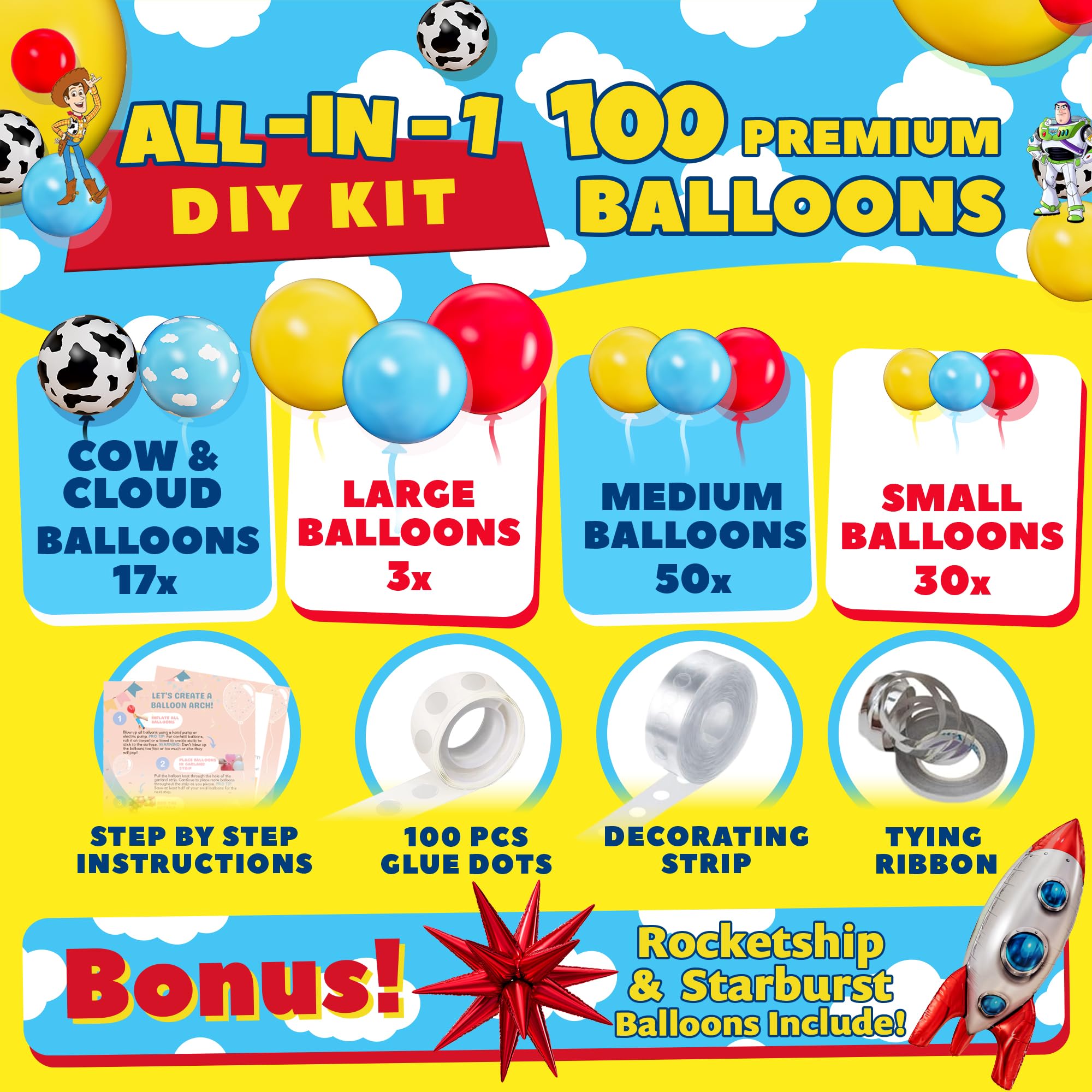 SHERYL DECOR ALL-IN-1 Toy Story Balloons Arch Kit – Its A Boy Baby Shower Garland, Easy DIY