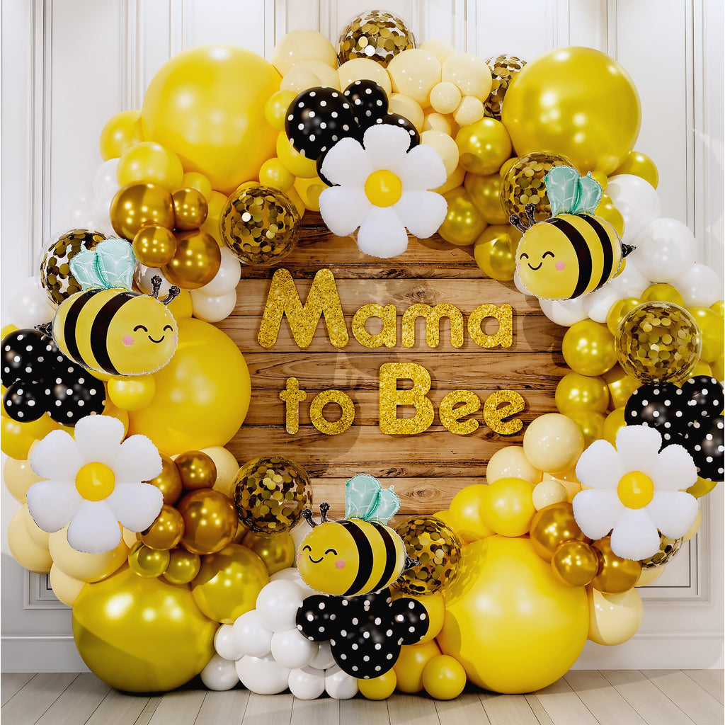 SHERYL DECOR All-in-1 Bee Balloons Garland Kit & Arch – Black, Yellow & White