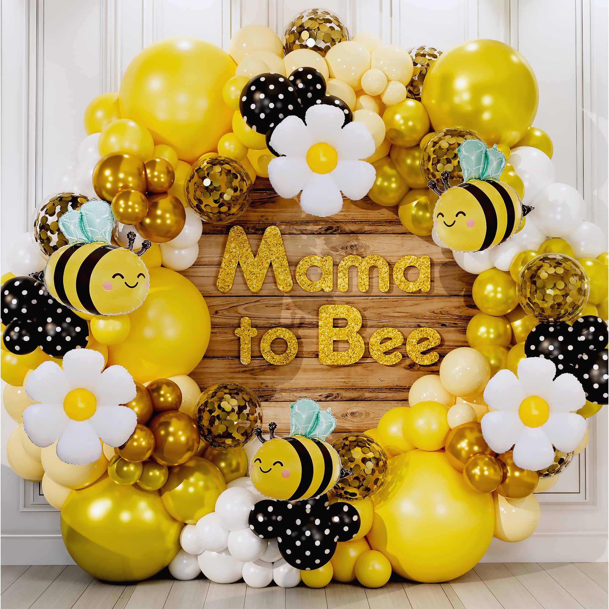 SHERYL DECOR All-in-1 Bee Balloons Garland Kit & Arch – Black, Yellow & White