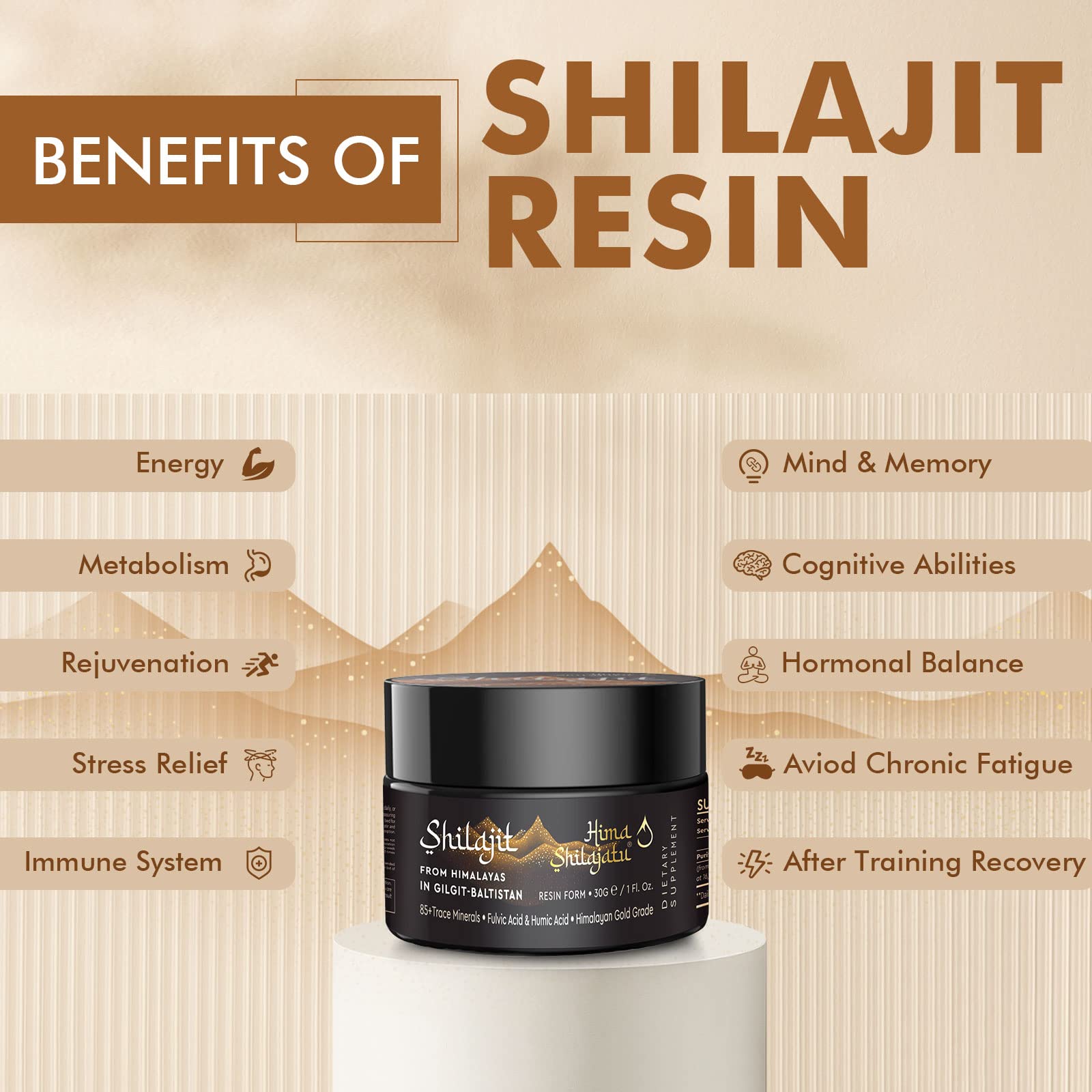 Shilajit Pure Himalayan Organic Shilajit Resin - Gold Grade 100% Purity | Fulvic Acid & 85+ Minerals | Energy & Immune Support | Pack of 2 (4 Months)