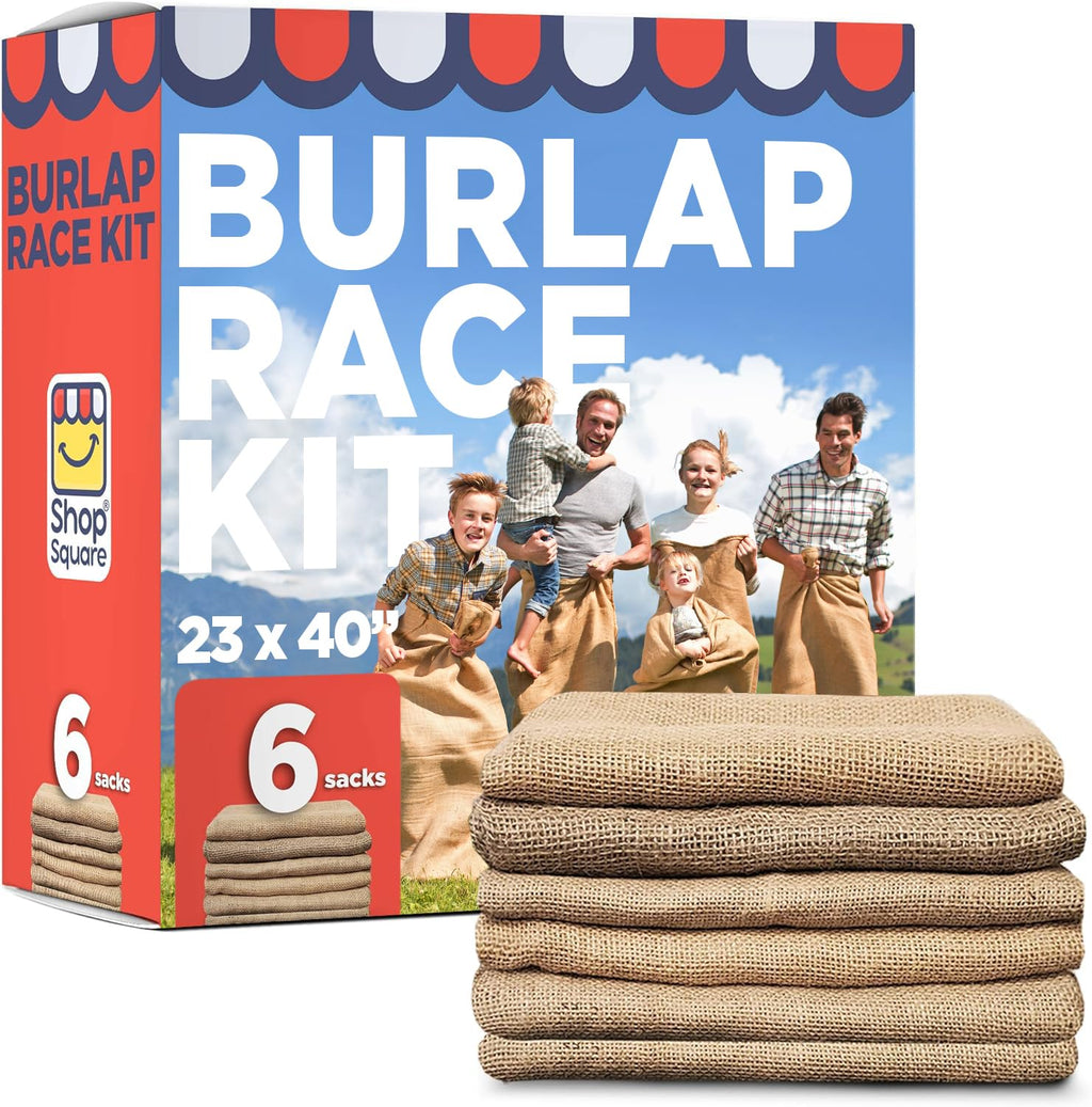 Shop Square Potato Sack Race Bags 23x40 – 6-Pack Burlap Sacks for Field Day & Outdoor Fun