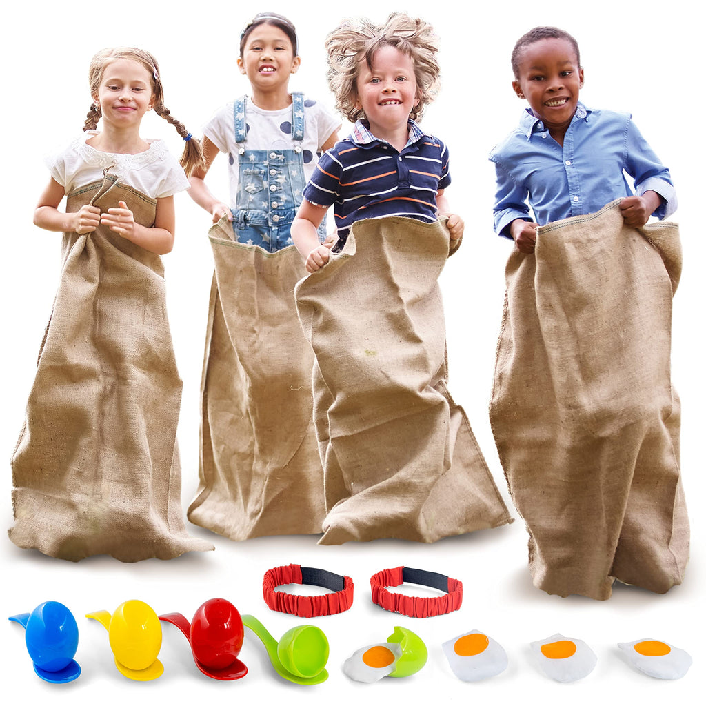 Shop Square Outdoor Field Day Games Kit – Potato Sack Race Bags, Egg & Spoon, 3-Legged Race Bands & Storage Bag