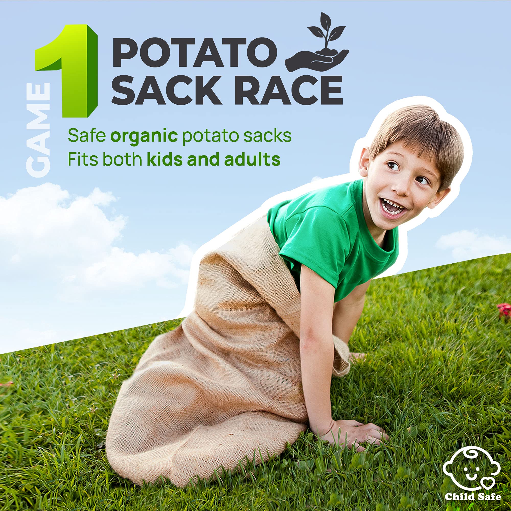 Shop Square Outdoor Field Day Games Kit – Potato Sack Race Bags, Egg & Spoon, 3-Legged Race Bands & Storage Bag