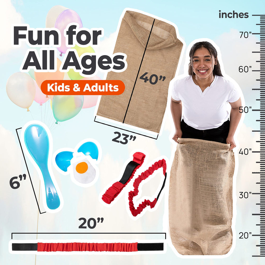 Shop Square Outdoor Field Day Games Kit – Potato Sack Race Bags, Egg & Spoon, 3-Legged Race Bands & Storage Bag