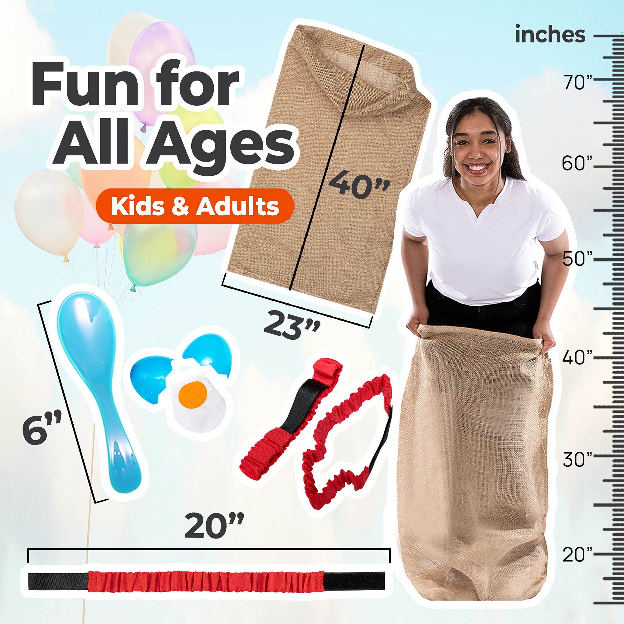 Shop Square Outdoor Field Day Games Kit – Potato Sack Race Bags, Egg & Spoon, 3-Legged Race Bands & Storage Bag