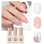 SHOYUM Gel x Nail Polish Kit – 3 Colors (15ml each): Sheer Pink, Milky White, Silvery Glitter
