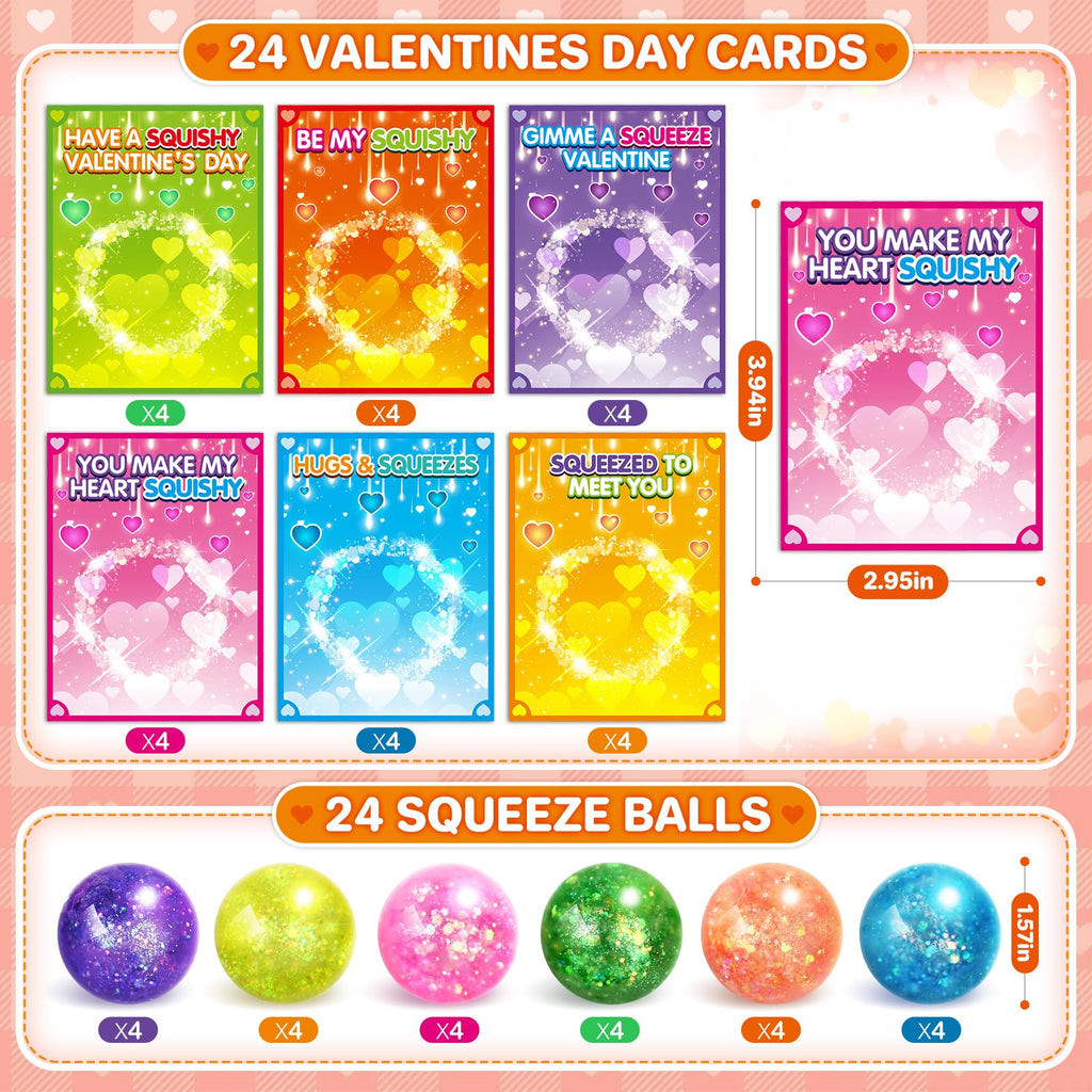 ShyLizard 24-Pack Valentines Cards with Squeeze Balls – Classroom Gift Exchange & Party Favors
