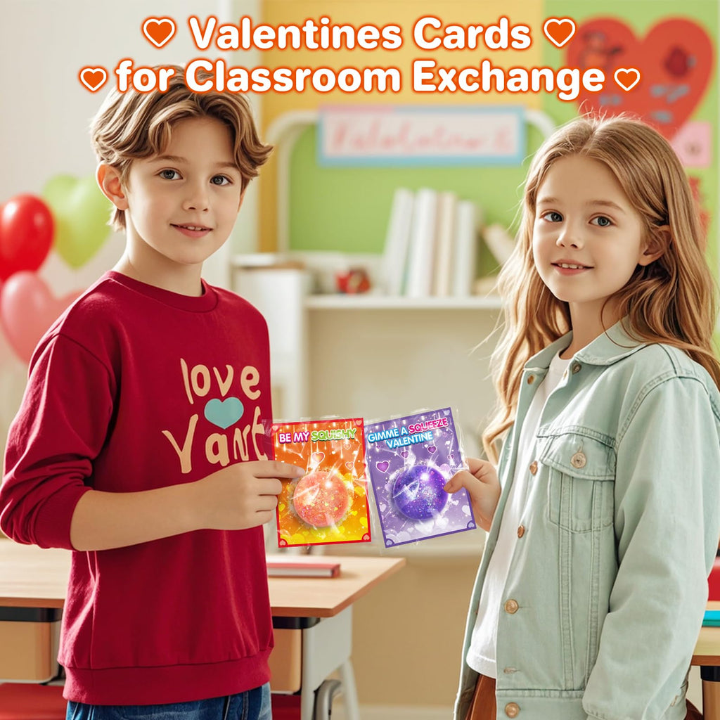 ShyLizard 24-Pack Valentines Cards with Squeeze Balls – Classroom Gift Exchange & Party Favors