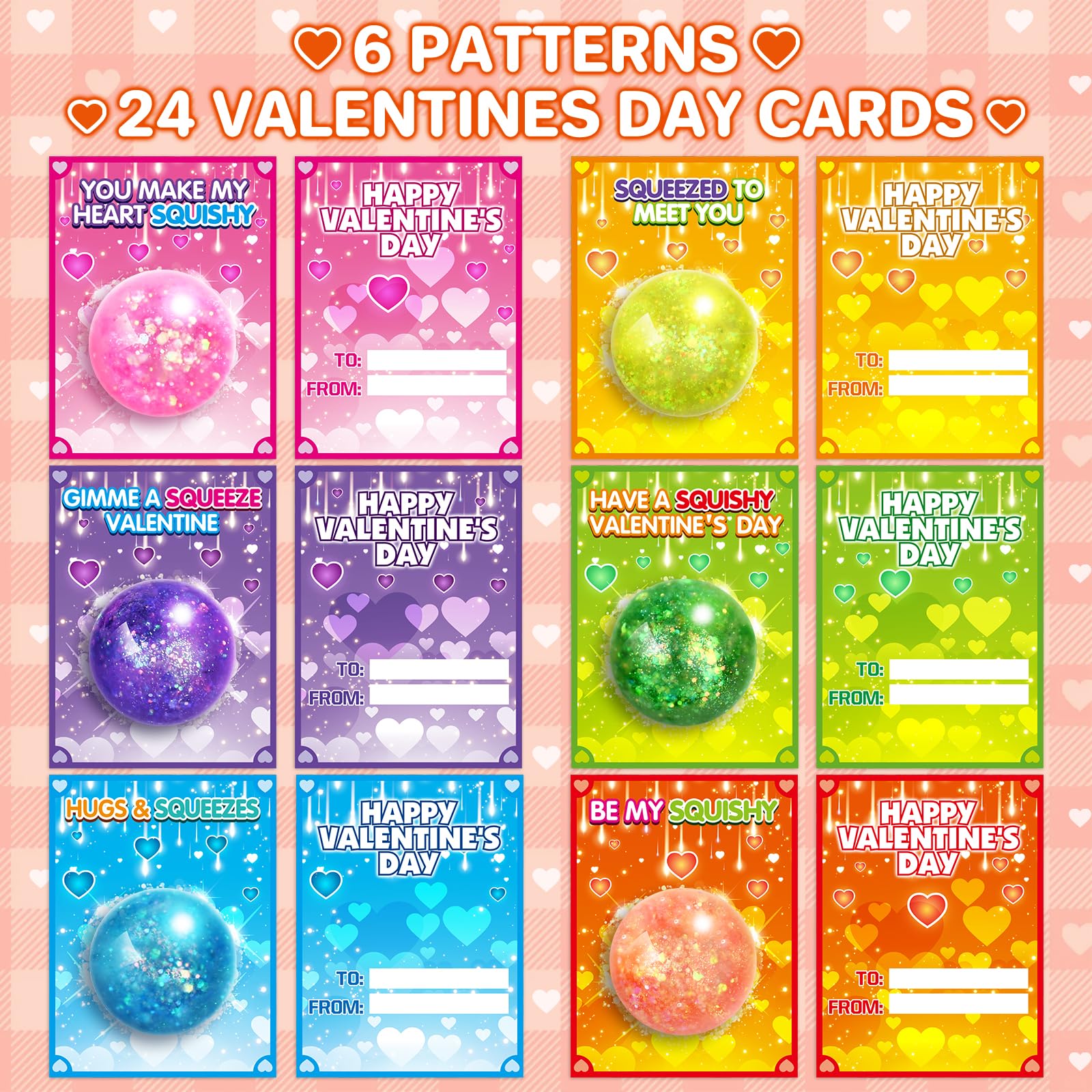 ShyLizard 24-Pack Valentines Cards with Squeeze Balls – Classroom Gift Exchange & Party Favors