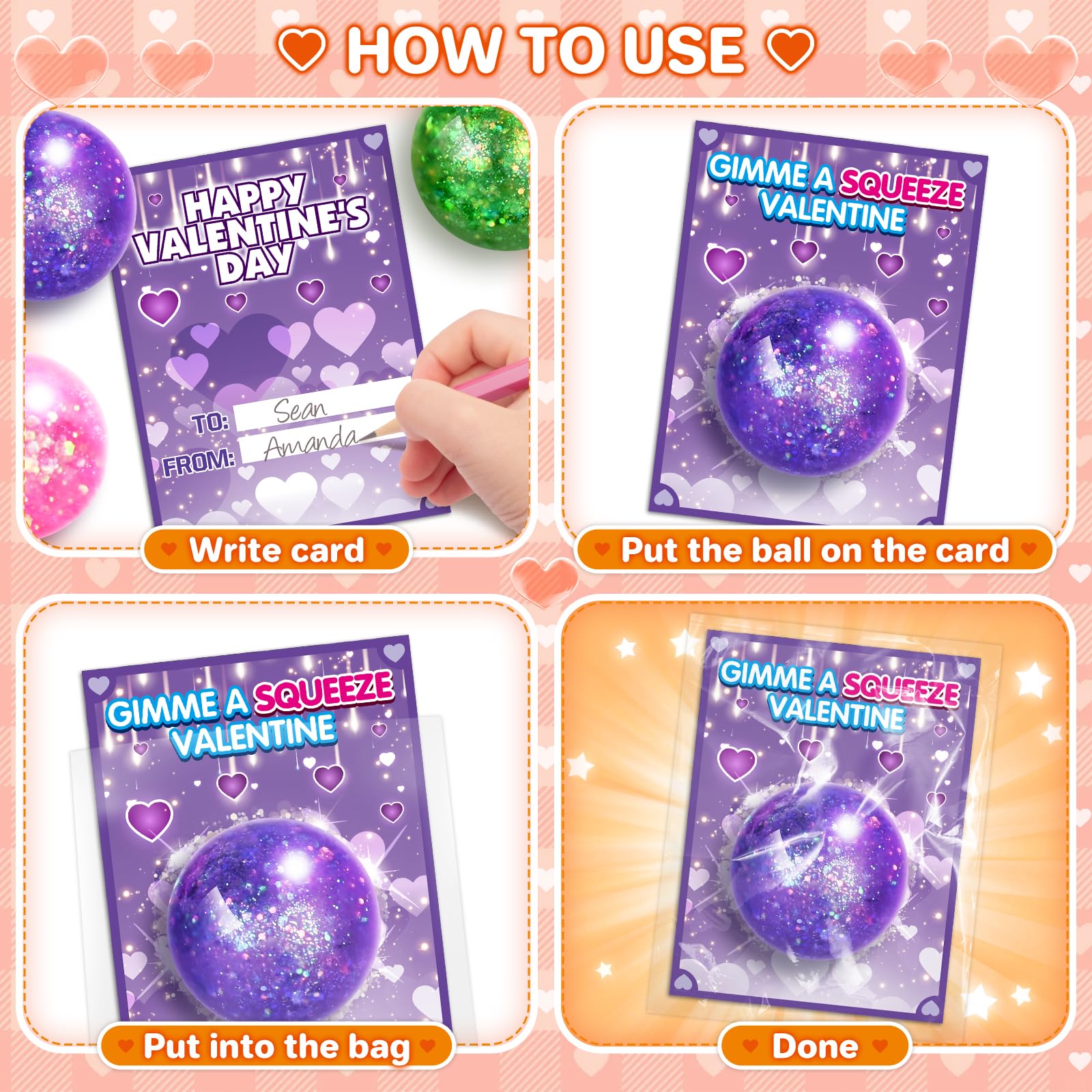 ShyLizard 24-Pack Valentines Cards with Squeeze Balls – Classroom Gift Exchange & Party Favors