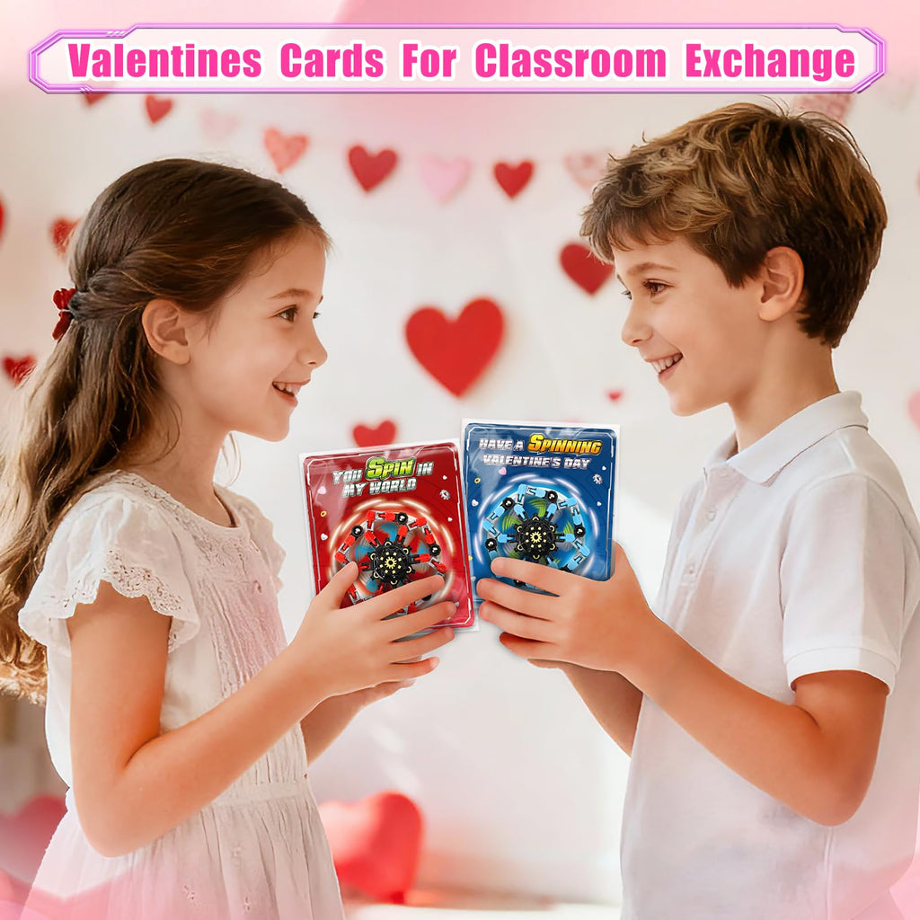 ShyLizard 24-Pack Valentines Day Cards with Fidget Spinners – Classroom Gifts & Kids Party Favors