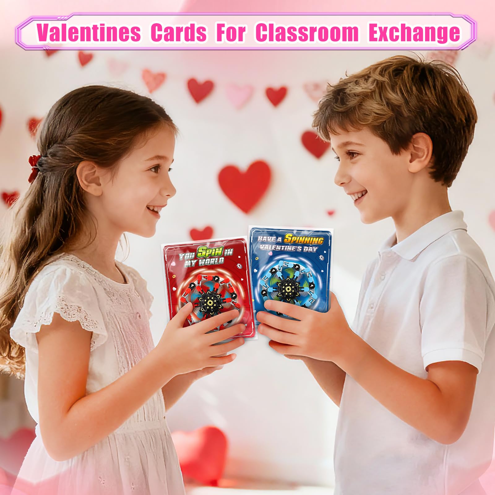 ShyLizard 24-Pack Valentines Day Cards with Fidget Spinners – Classroom Gifts & Kids Party Favors