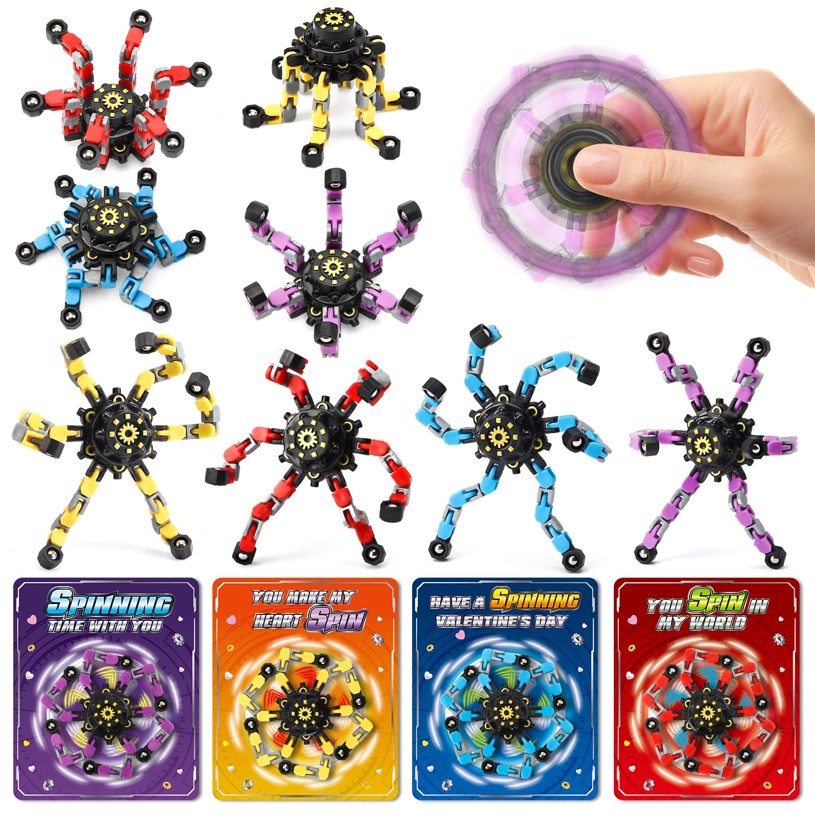 ShyLizard 24-Pack Valentines Day Cards with Fidget Spinners – Classroom Gifts & Kids Party Favors
