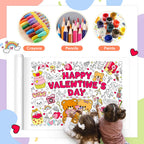 SICOHOME Valentines Coloring Tablecloth – 46x33 Inches Giant Coloring Poster with 91 Valentines Stickers