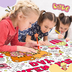 SICOHOME Valentines Coloring Tablecloth – 46x33 Inches Giant Coloring Poster with 91 Valentines Stickers