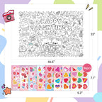 SICOHOME Valentines Coloring Tablecloth – 46x33 Inches Giant Coloring Poster with 91 Valentines Stickers