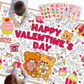 SICOHOME Valentines Coloring Tablecloth – 46x33 Inches Giant Coloring Poster with 91 Valentines Stickers