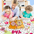 SICOHOME Valentines Coloring Tablecloth – 46x33 Inches Giant Coloring Poster with 91 Valentines Stickers