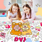 SICOHOME Valentines Coloring Tablecloth – 46x33 Inches Giant Coloring Poster with 91 Valentines Stickers