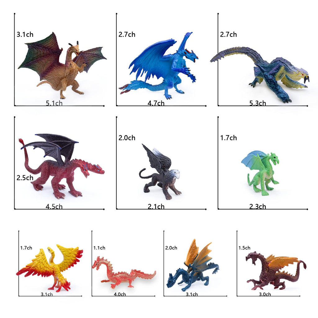 SIENON 10-Pack Dragon Toy Figures – 5in & 3in Mini Mythical Figurines for Cake Toppers & Party Decor