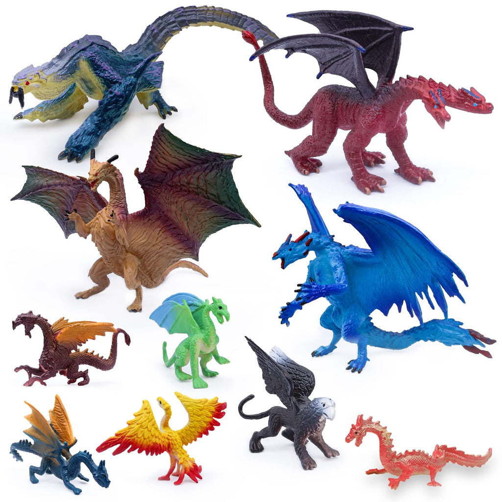 SIENON 10-Pack Dragon Toy Figures – 5in & 3in Mini Mythical Figurines for Cake Toppers & Party Decor