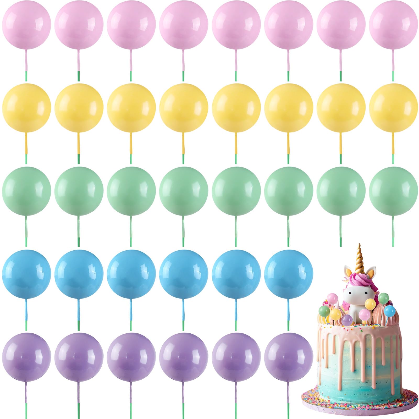 Sieral 40 Pcs Mini Balloon Cake Toppers – Colorful Rainbow Foam Balls for Cakes, Cupcakes & Party Decor