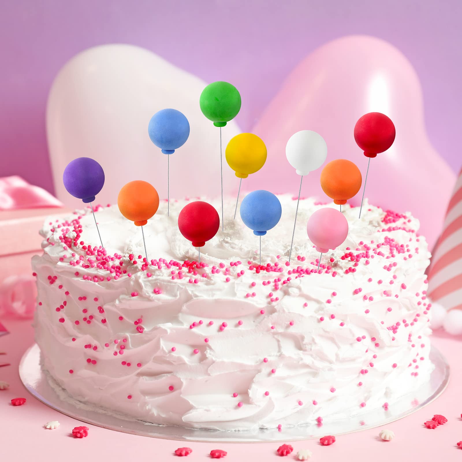 Sieral 40 Pcs Mini Balloon Cake Toppers – Colorful Rainbow Clay Balls