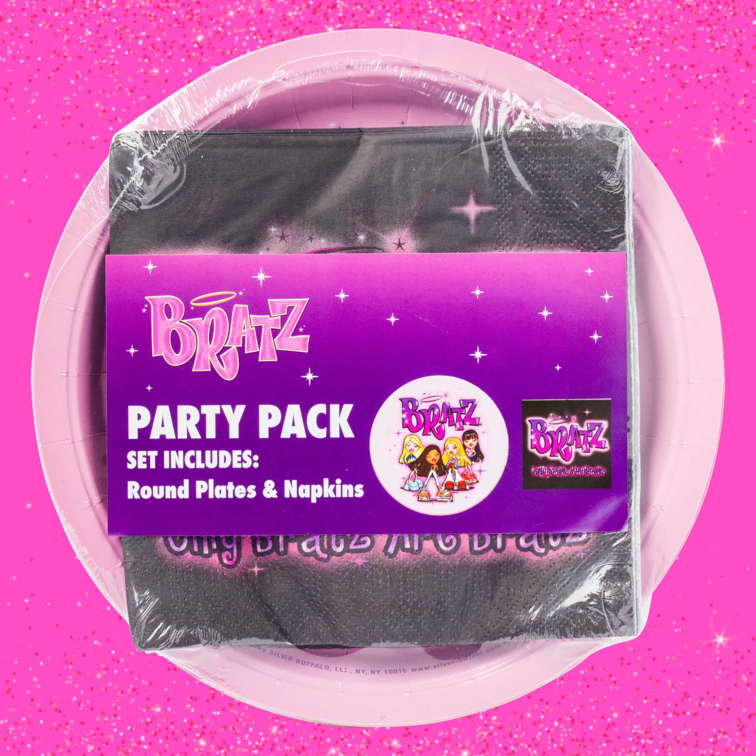 Silver Buffalo Bratz 32-Piece Party Plates & Napkins – Yasmin, Sasha, Jade & Cloe