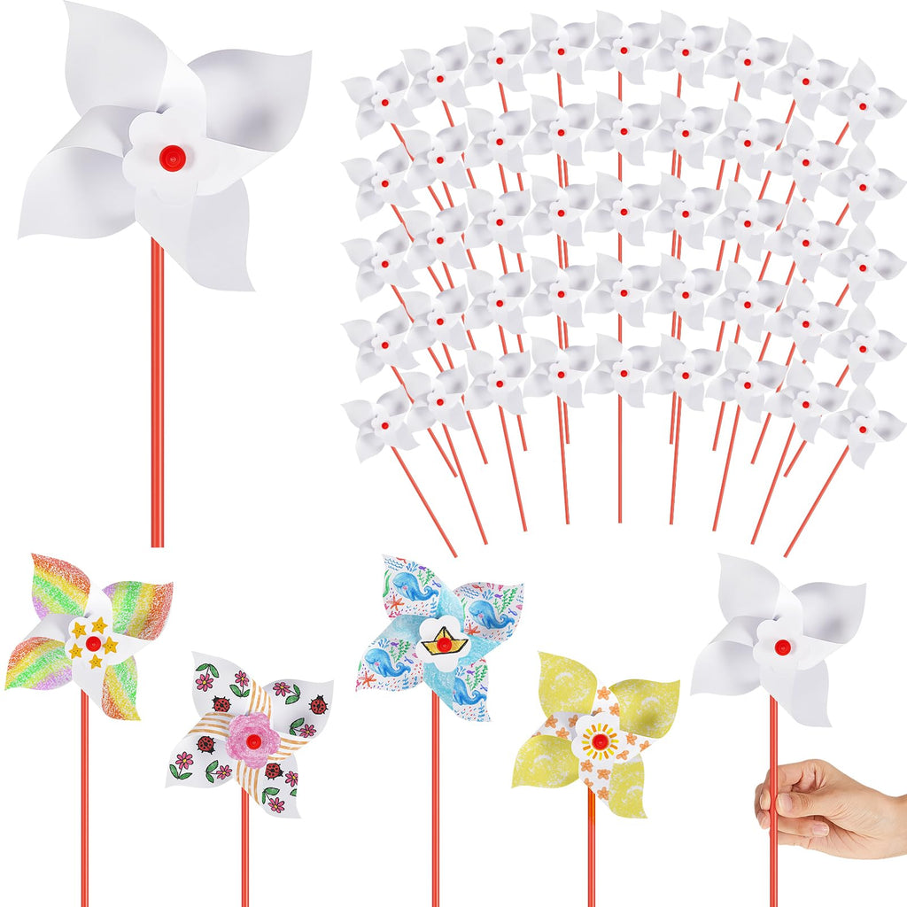 Simgoing 200 Pcs DIY Paper Pinwheels – Blank White Craft Kit for Kids, Bulk Party Favors, 5.12-Inch Leaves