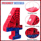 Simgoing Number 4 Spider Web Piñata Bundle – Red & Blue Party Decor, 15.75 x 11 x 2.8 in
