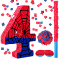 Simgoing Number 4 Spider Web Piñata Bundle – Red & Blue Party Decor, 15.75 x 11 x 2.8 in