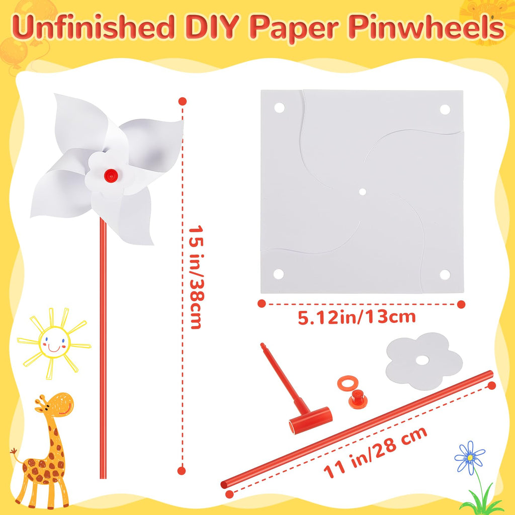 Simgoing 200 Pcs DIY Paper Pinwheels – Blank White Craft Kit for Kids, Bulk Party Favors, 5.12-Inch Leaves