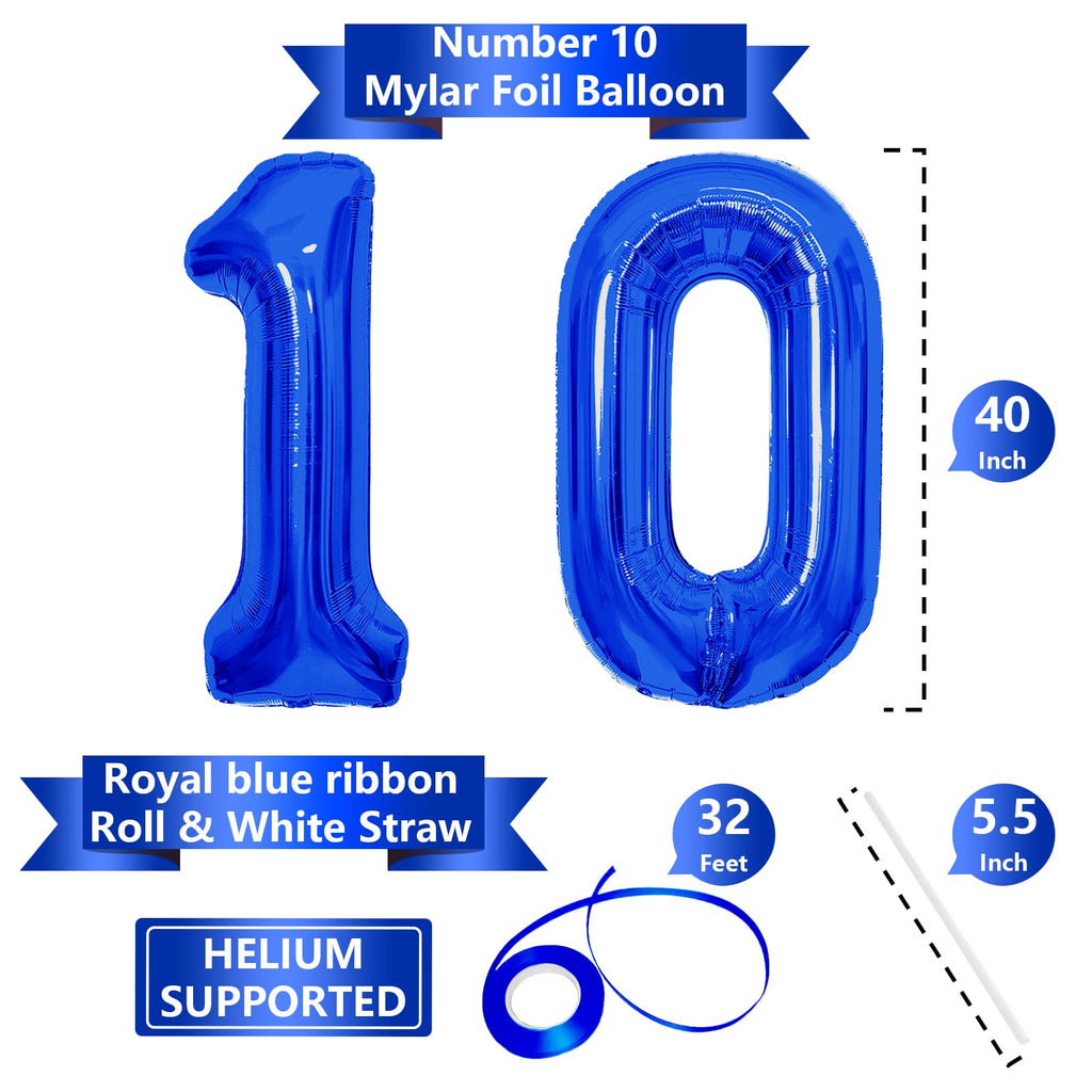 SINBEE 40-Inch Navy Blue 0 & 1 Number Balloons – Giant Mylar Decor for 10th Birthdays & Anniversaries